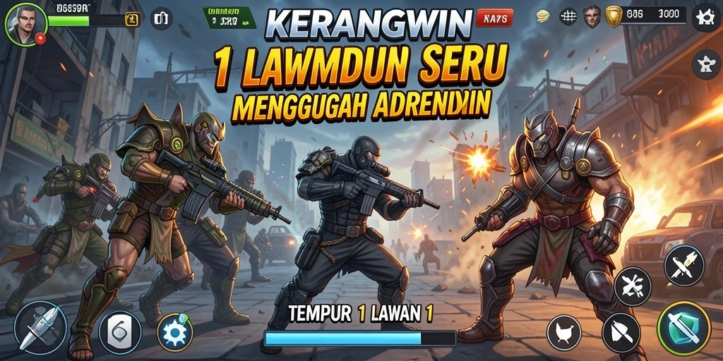 Tampilan antarmuka pertempuran KERANGWIN yang dinamis dan menantang.