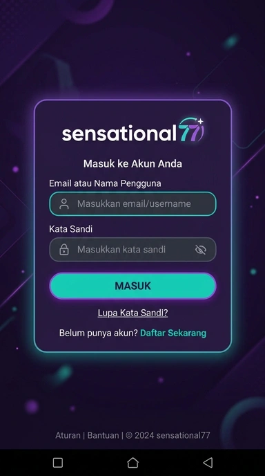Tampilan halaman login sensational77